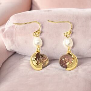 NEW 18K yellow gold plated freshwater pearl stone drop earrings jewelry B22A